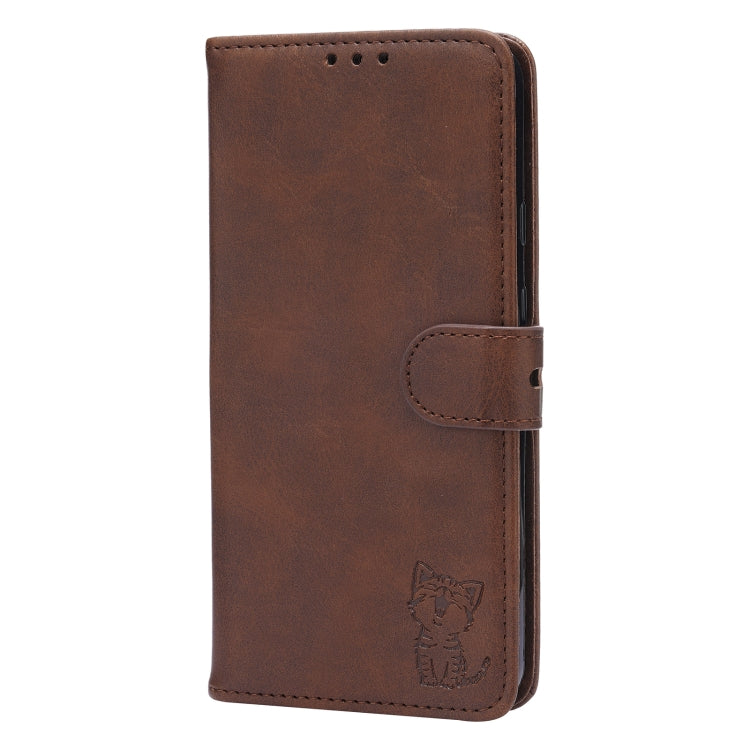 For Google Pixel 5a 5G Embossed Happy Cat Pattern Horizontal Flip Leather Case with Holder & Card Slots & Wallet