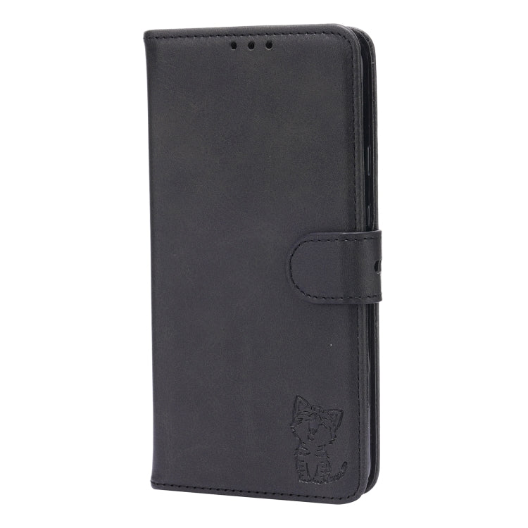 For Google Pixel 5 XL Embossed Happy Cat Pattern Horizontal Flip Leather Case with Holder & Card Slots & Wallet