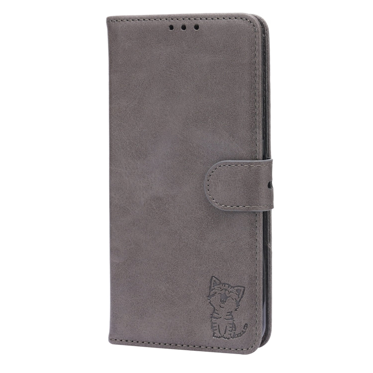 For Google Pixel 5 XL Embossed Happy Cat Pattern Horizontal Flip Leather Case with Holder & Card Slots & Wallet