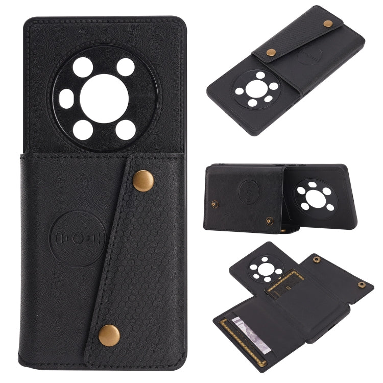 For Honor Magic3 Double Buckle PU + TPU Shockproof Magnetic Case with Card Slots & Holder
