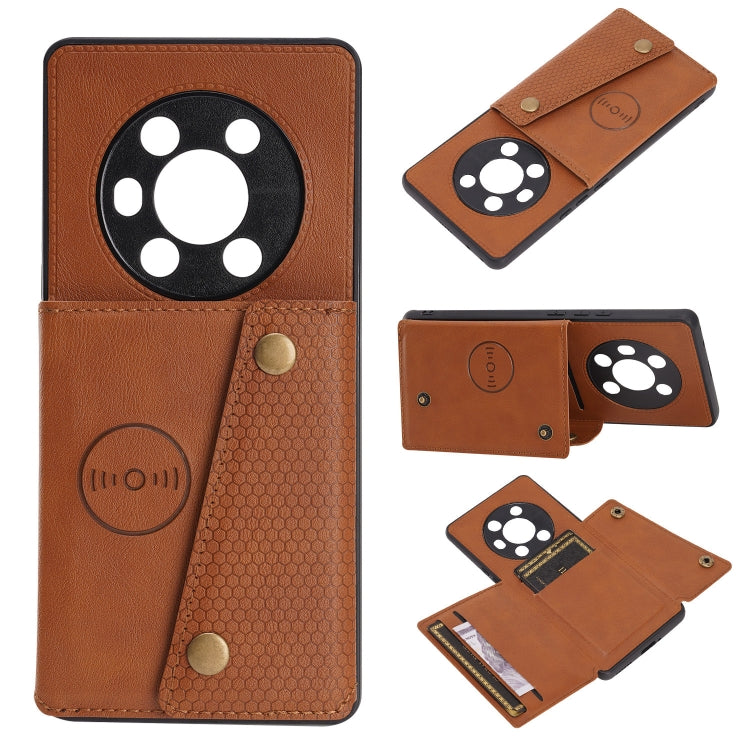 For Honor Magic3 Double Buckle PU + TPU Shockproof Magnetic Case with Card Slots & Holder