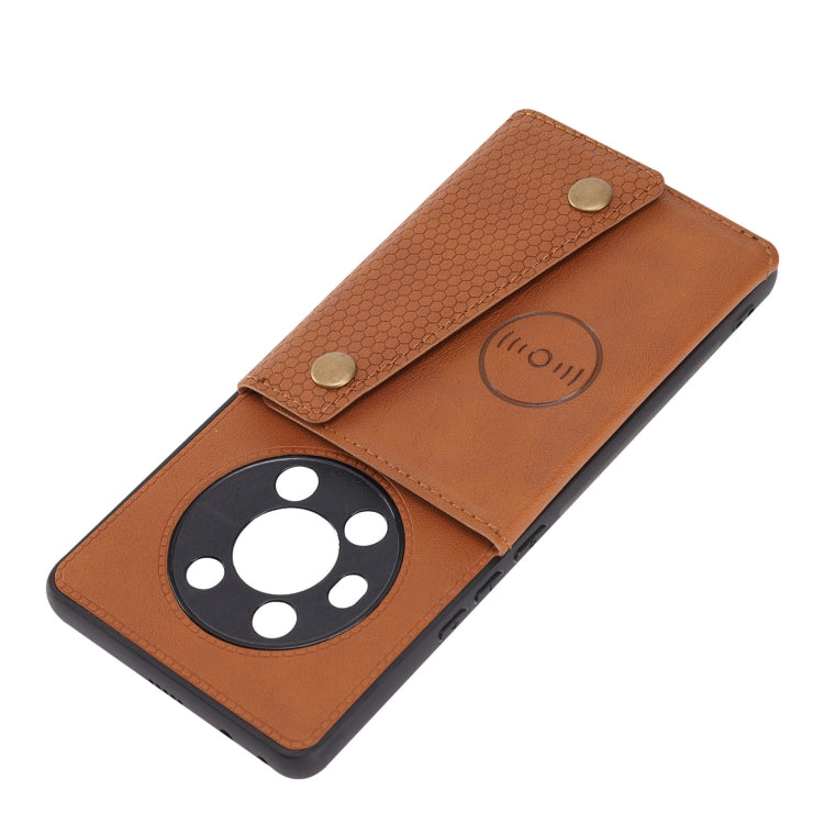 For Honor Magic3 Double Buckle PU + TPU Shockproof Magnetic Case with Card Slots & Holder