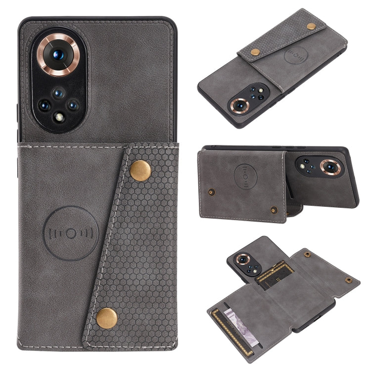 For Honor 50 Double Buckle PU + TPU Shockproof Magnetic Case with Card Slots & Holder