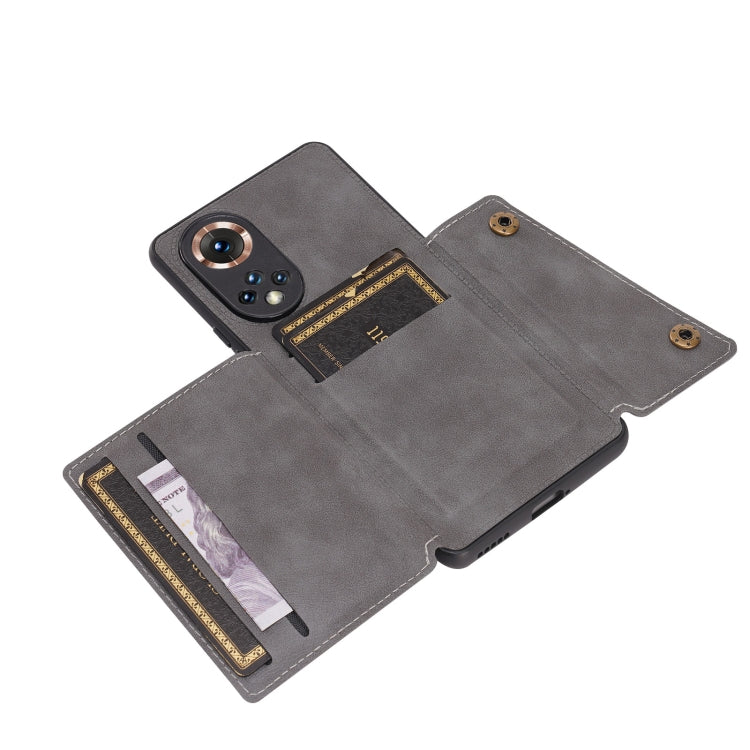 For Honor 50 Double Buckle PU + TPU Shockproof Magnetic Case with Card Slots & Holder