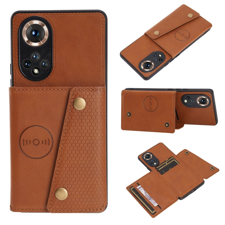 For Honor 50 Double Buckle PU + TPU Shockproof Magnetic Case with Card Slots & Holder
