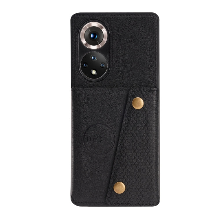For Honor 50 Pro Double Buckle PU + TPU Shockproof Magnetic Case with Card Slots & Holder