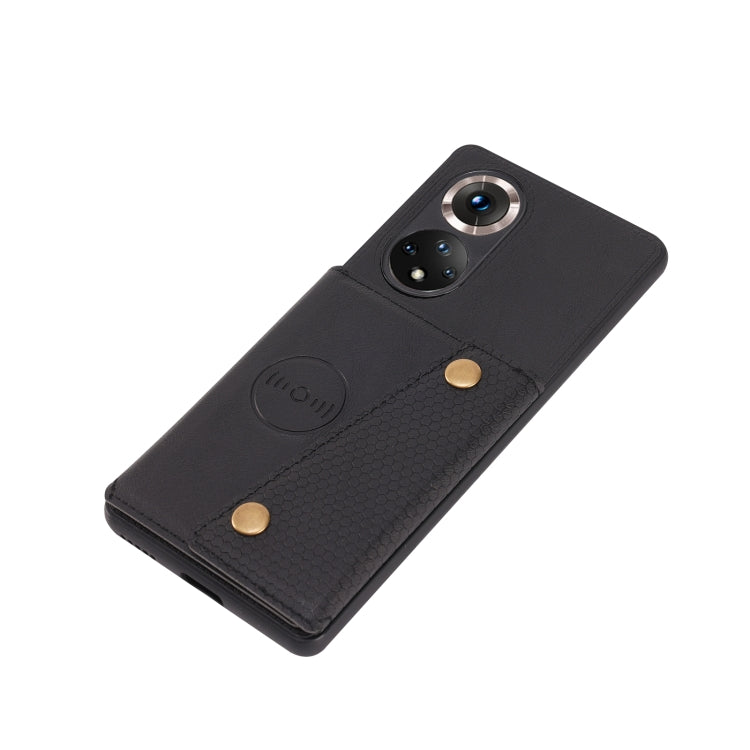 For Honor 50 Pro Double Buckle PU + TPU Shockproof Magnetic Case with Card Slots & Holder