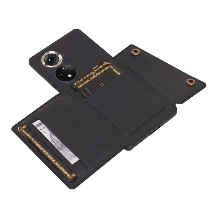 For Honor 50 Pro Double Buckle PU + TPU Shockproof Magnetic Case with Card Slots & Holder
