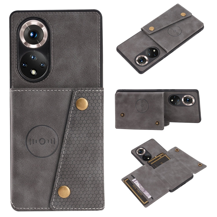 For Honor 50 Pro Double Buckle PU + TPU Shockproof Magnetic Case with Card Slots & Holder