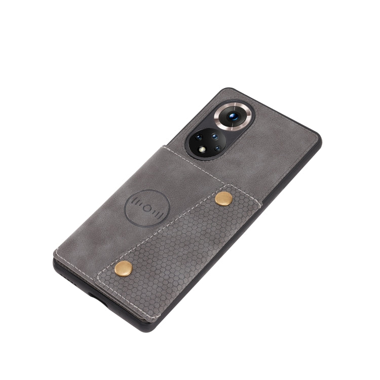 For Honor 50 Pro Double Buckle PU + TPU Shockproof Magnetic Case with Card Slots & Holder