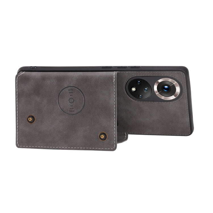 For Honor 50 Pro Double Buckle PU + TPU Shockproof Magnetic Case with Card Slots & Holder