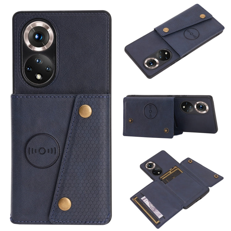 For Honor 50 Pro Double Buckle PU + TPU Shockproof Magnetic Case with Card Slots & Holder
