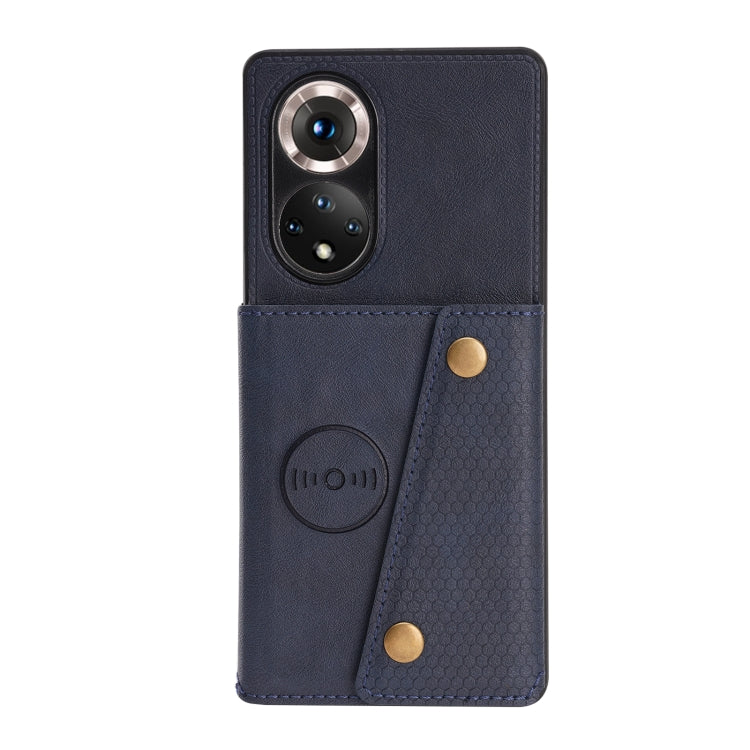 For Honor 50 Pro Double Buckle PU + TPU Shockproof Magnetic Case with Card Slots & Holder