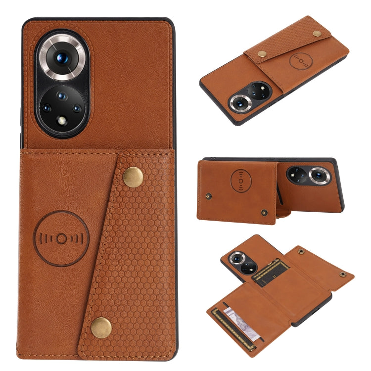 For Honor 50 Pro Double Buckle PU + TPU Shockproof Magnetic Case with Card Slots & Holder