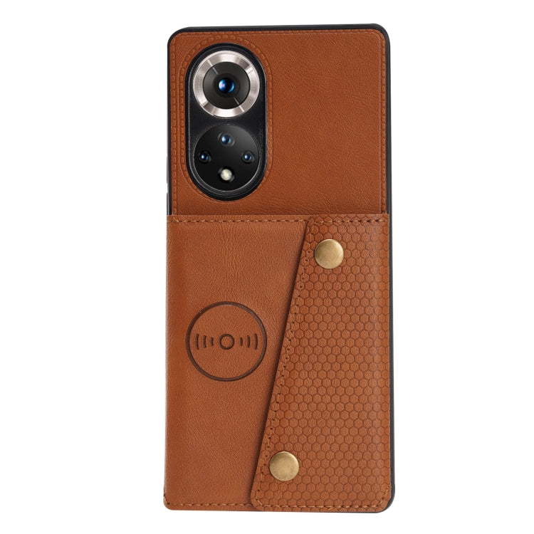For Honor 50 Pro Double Buckle PU + TPU Shockproof Magnetic Case with Card Slots & Holder