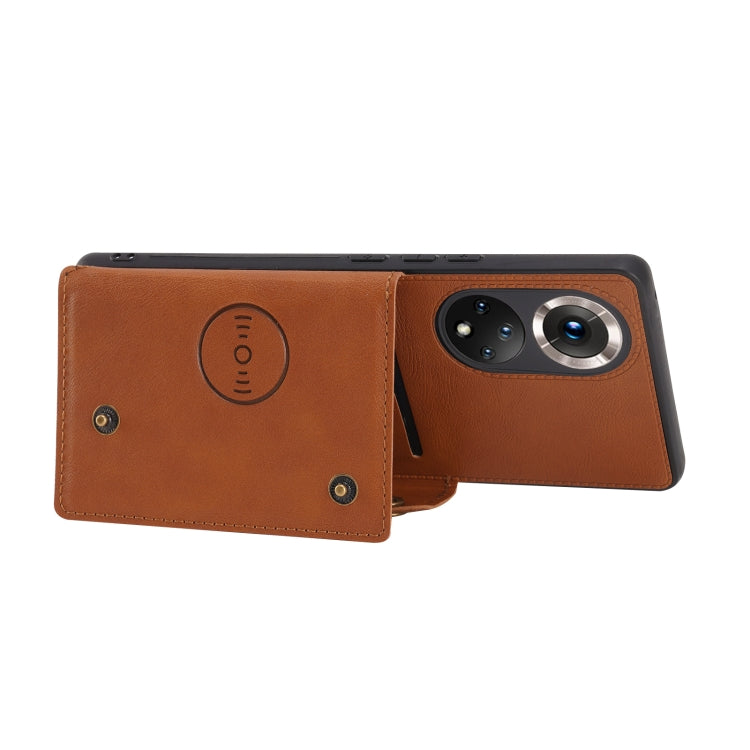 For Honor 50 Pro Double Buckle PU + TPU Shockproof Magnetic Case with Card Slots & Holder