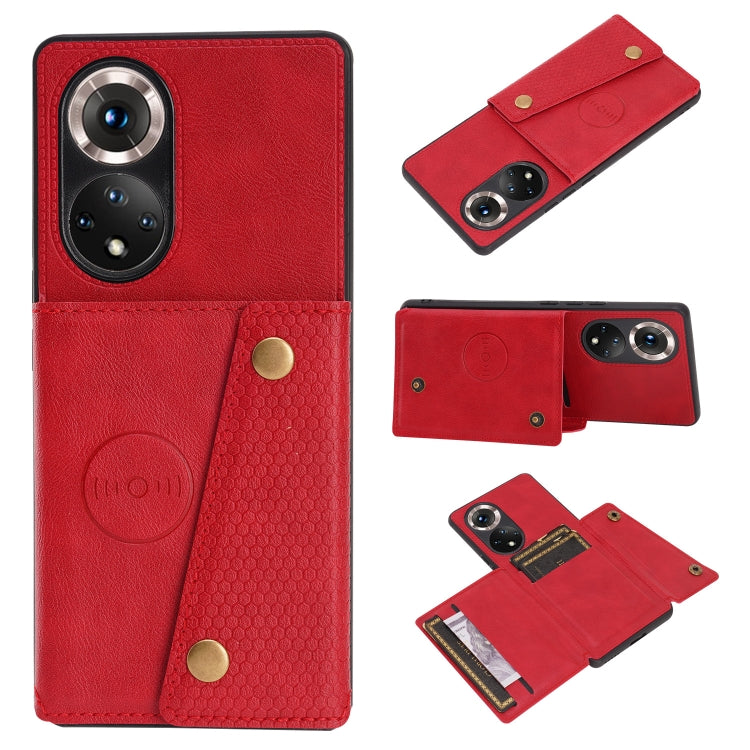 For Honor 50 Pro Double Buckle PU + TPU Shockproof Magnetic Case with Card Slots & Holder