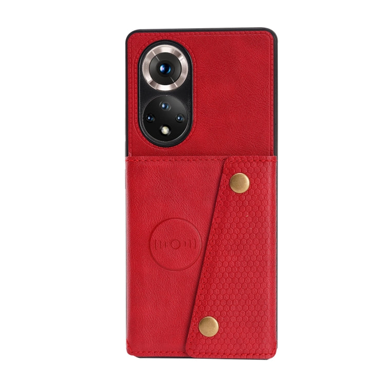 For Honor 50 Pro Double Buckle PU + TPU Shockproof Magnetic Case with Card Slots & Holder