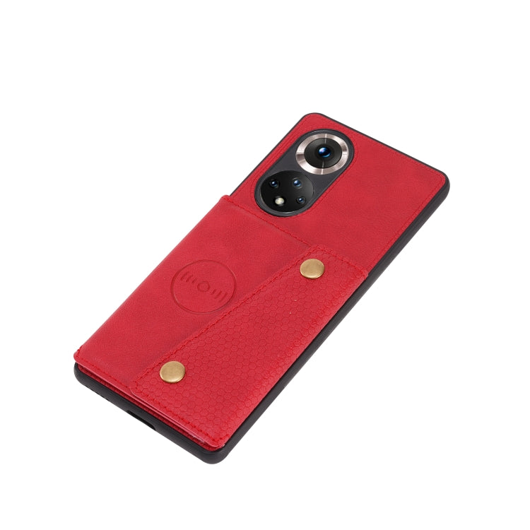For Honor 50 Pro Double Buckle PU + TPU Shockproof Magnetic Case with Card Slots & Holder
