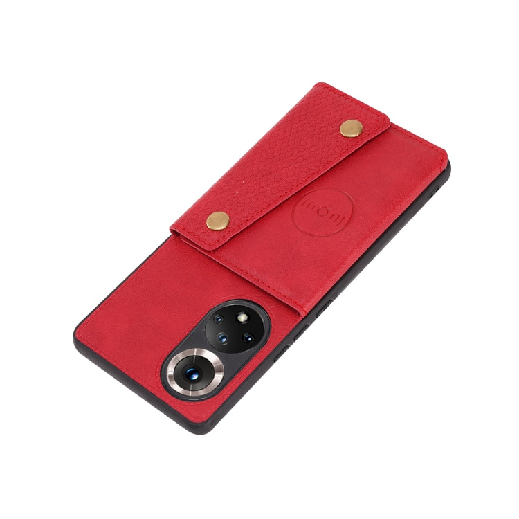 For Honor 50 Pro Double Buckle PU + TPU Shockproof Magnetic Case with Card Slots & Holder