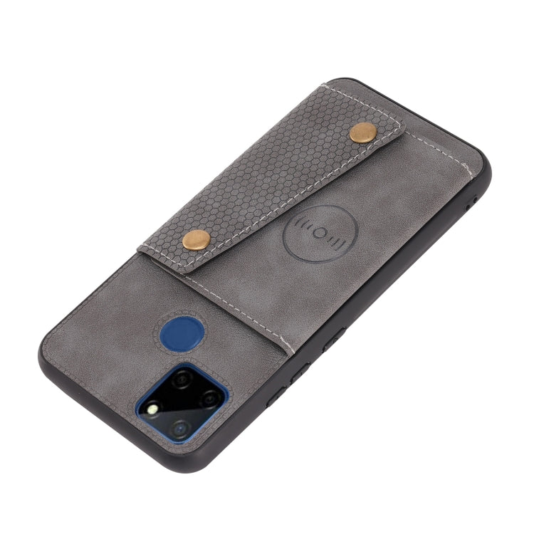 For OPPO Realme C12 Double Buckle PU + TPU Shockproof Magnetic Case with Card Slots & Holder