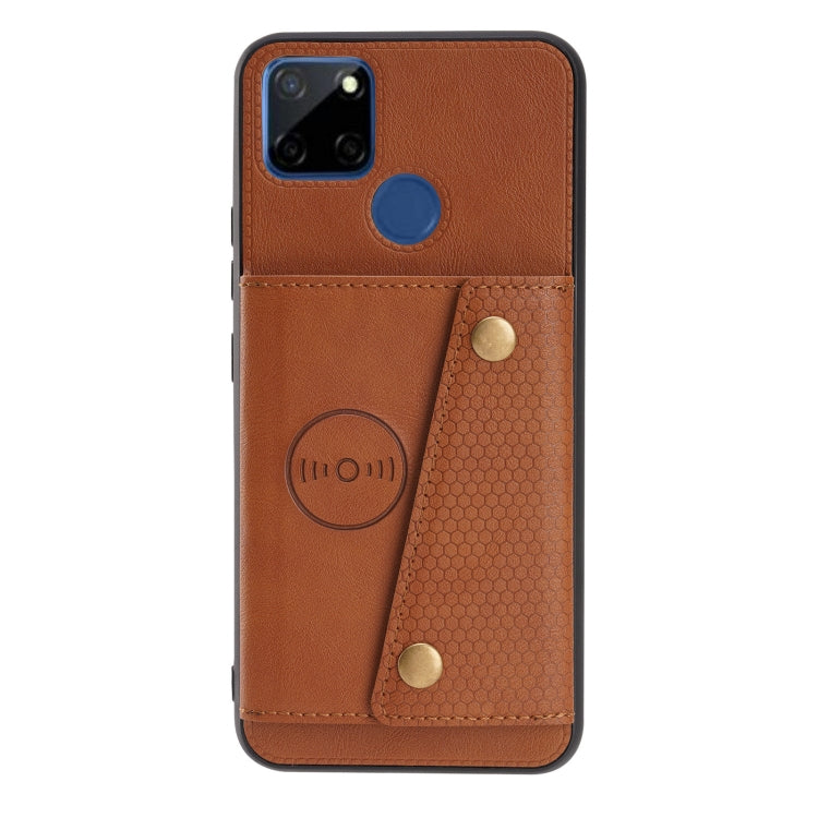 For OPPO Realme C12 Double Buckle PU + TPU Shockproof Magnetic Case with Card Slots & Holder