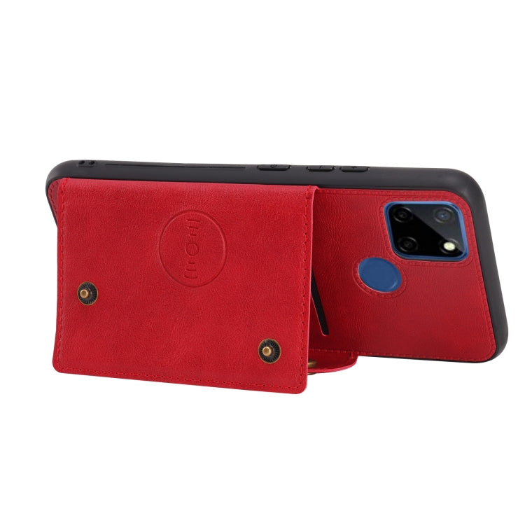 For OPPO Realme C12 Double Buckle PU + TPU Shockproof Magnetic Case with Card Slots & Holder