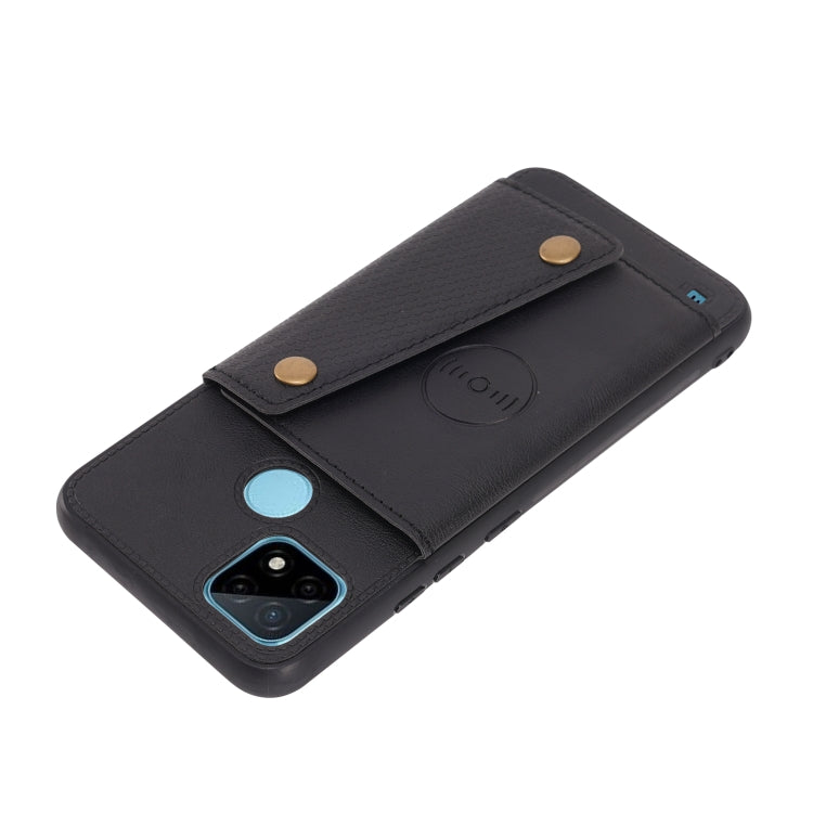 For OPPO Realme C21 Double Buckle PU + TPU Shockproof Magnetic Case with Card Slots & Holder