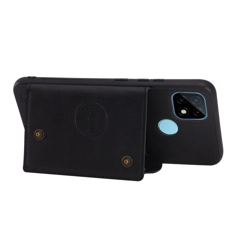 For OPPO Realme C21 Double Buckle PU + TPU Shockproof Magnetic Case with Card Slots & Holder