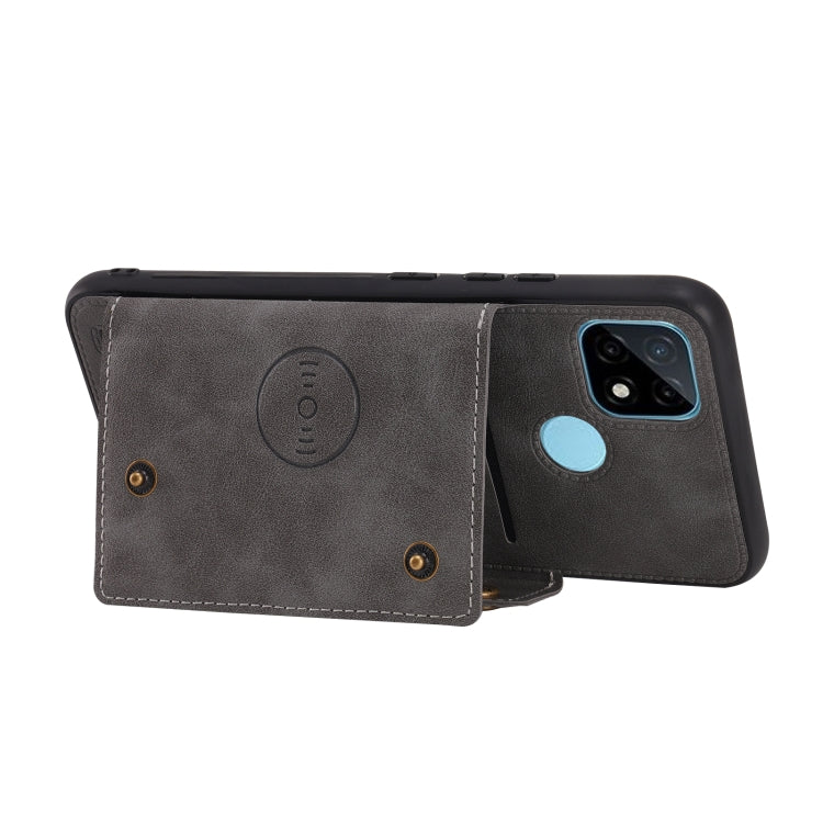 For OPPO Realme C21 Double Buckle PU + TPU Shockproof Magnetic Case with Card Slots & Holder