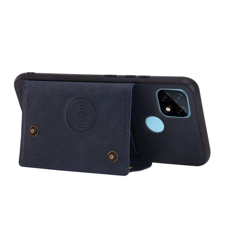 For OPPO Realme C21 Double Buckle PU + TPU Shockproof Magnetic Case with Card Slots & Holder