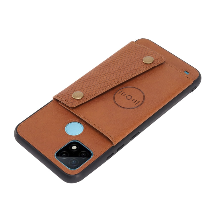 For OPPO Realme C21 Double Buckle PU + TPU Shockproof Magnetic Case with Card Slots & Holder