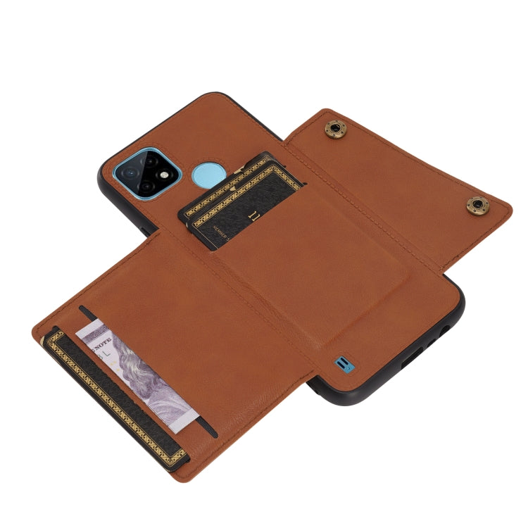 For OPPO Realme C21 Double Buckle PU + TPU Shockproof Magnetic Case with Card Slots & Holder