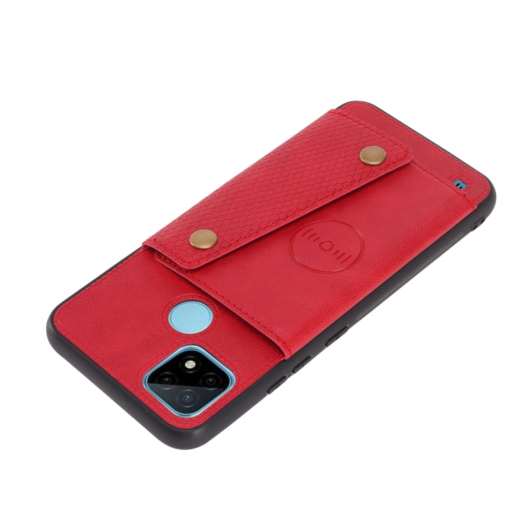 For OPPO Realme C21 Double Buckle PU + TPU Shockproof Magnetic Case with Card Slots & Holder