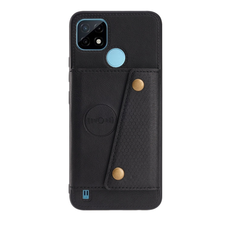 For OPPO Realme C21Y Double Buckle PU + TPU Shockproof Magnetic Case with Card Slots & Holder