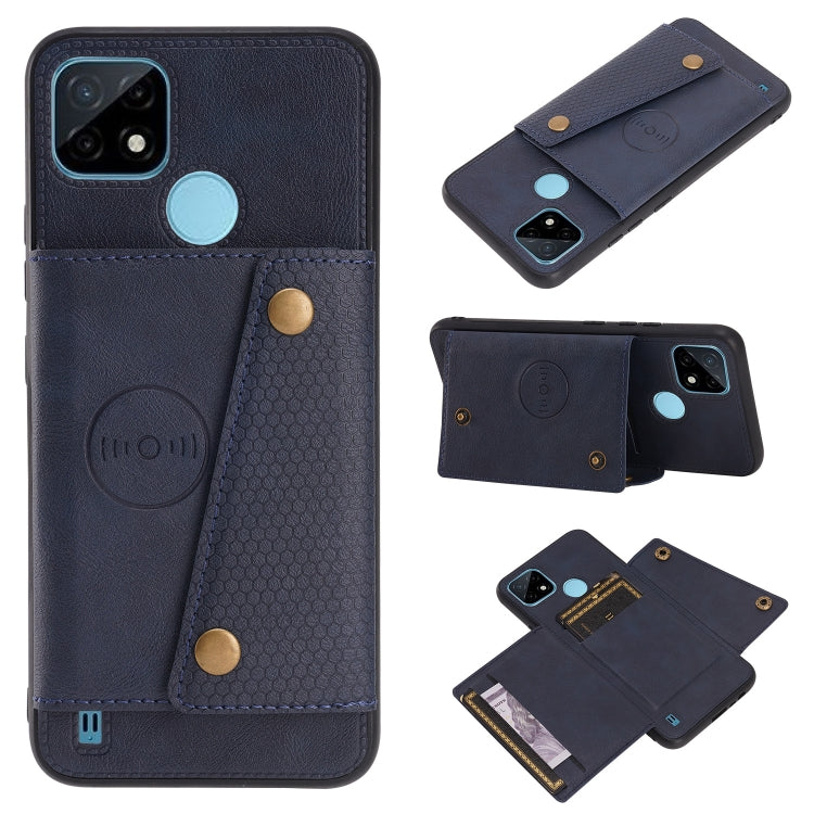 For OPPO Realme C21Y Double Buckle PU + TPU Shockproof Magnetic Case with Card Slots & Holder