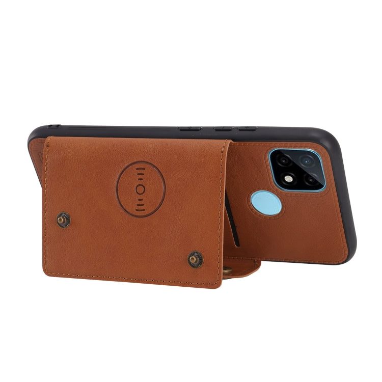 For OPPO Realme C21Y Double Buckle PU + TPU Shockproof Magnetic Case with Card Slots & Holder