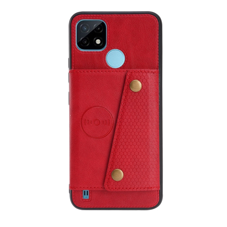 For OPPO Realme C21Y Double Buckle PU + TPU Shockproof Magnetic Case with Card Slots & Holder