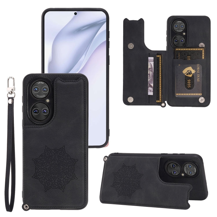 For Huawei P50 Mandala Embossed PU + TPU Magnetic Case with Card Slots & Holder & Lanyard