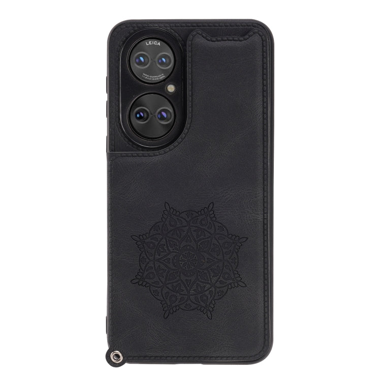 For Huawei P50 Mandala Embossed PU + TPU Magnetic Case with Card Slots & Holder & Lanyard