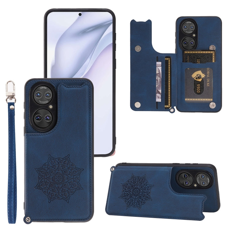 For Huawei P50 Mandala Embossed PU + TPU Magnetic Case with Card Slots & Holder & Lanyard