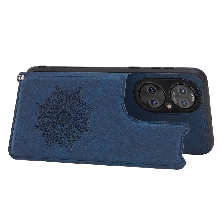 For Huawei P50 Mandala Embossed PU + TPU Magnetic Case with Card Slots & Holder & Lanyard