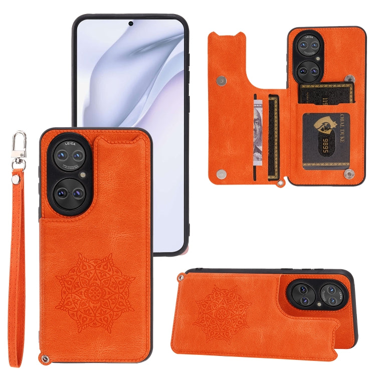 For Huawei P50 Mandala Embossed PU + TPU Magnetic Case with Card Slots & Holder & Lanyard