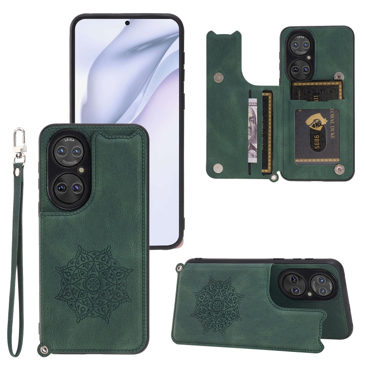 For Huawei P50 Mandala Embossed PU + TPU Magnetic Case with Card Slots & Holder & Lanyard