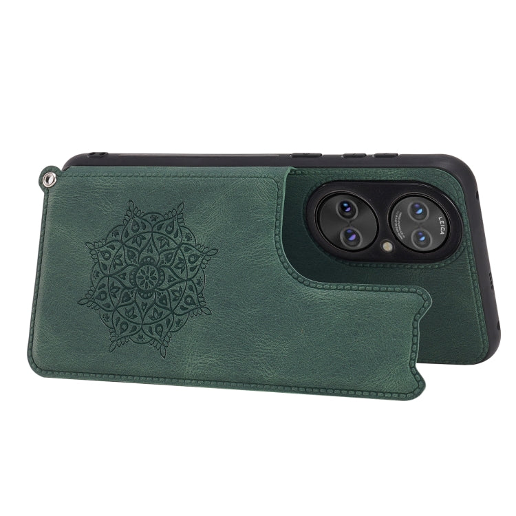 For Huawei P50 Mandala Embossed PU + TPU Magnetic Case with Card Slots & Holder & Lanyard