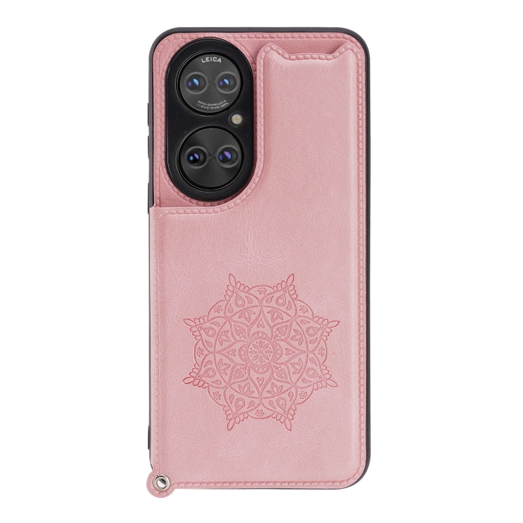 For Huawei P50 Mandala Embossed PU + TPU Magnetic Case with Card Slots & Holder & Lanyard