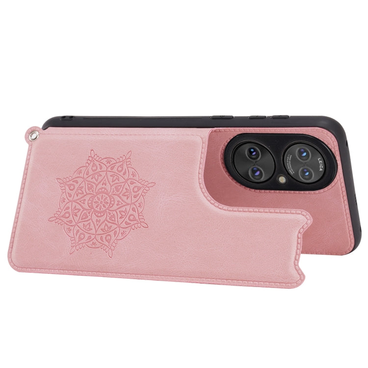 For Huawei P50 Mandala Embossed PU + TPU Magnetic Case with Card Slots & Holder & Lanyard