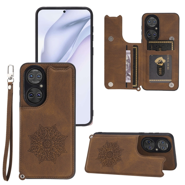 For Huawei P50 Mandala Embossed PU + TPU Magnetic Case with Card Slots & Holder & Lanyard