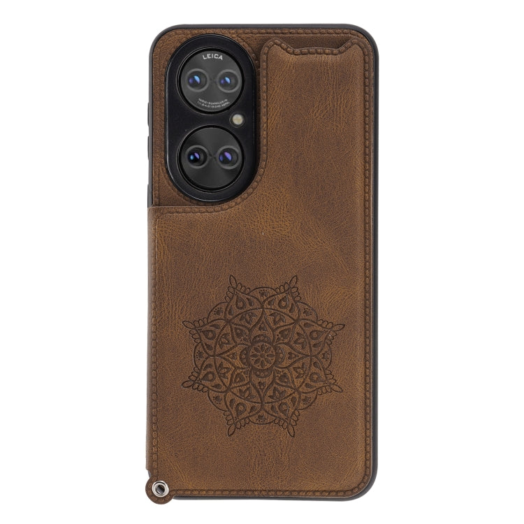 For Huawei P50 Mandala Embossed PU + TPU Magnetic Case with Card Slots & Holder & Lanyard