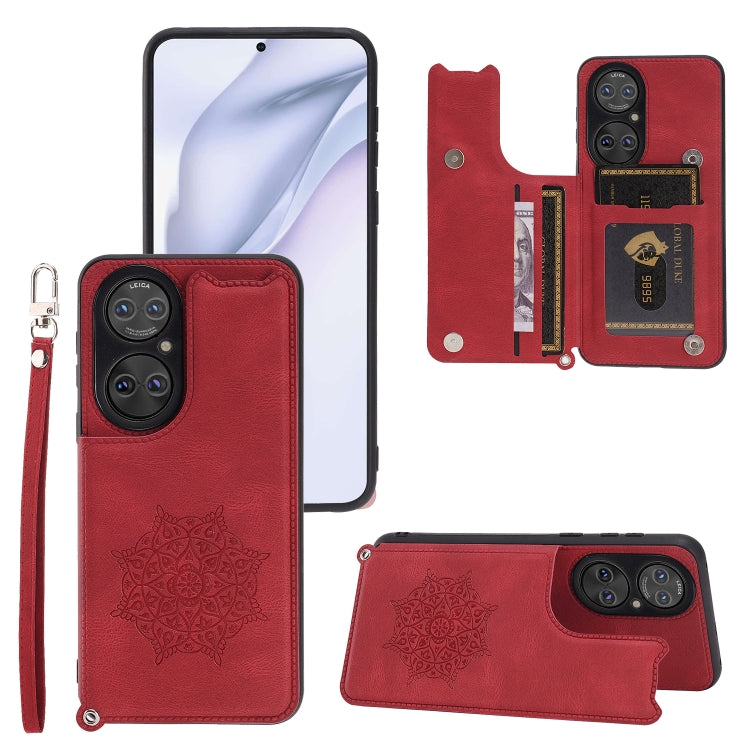 For Huawei P50 Pro Mandala Embossed PU + TPU Magnetic Case with Card Slots & Holder & Lanyard
